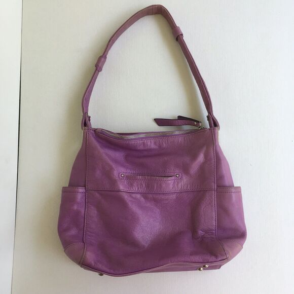 B. Makowsky Pebbled Leather Organizer Hobo Shoulder Bag Freesia Lilac Purple - Picture 2 of 12